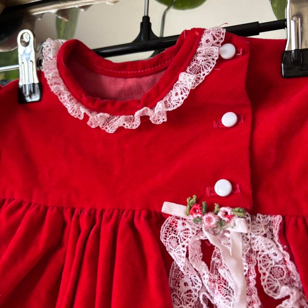 Vintage Cutest One Red Velvet Christmas / Holiday Dress 6-9 Months Festive - Picture 3 of 6